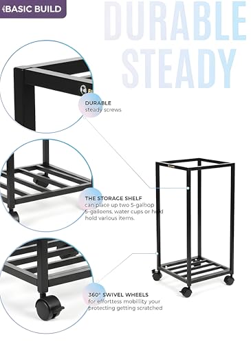 Image of 2-Tier Metal Water Dispenser Stand with Lockable Wheels ? Heavy-Duty Black Frame Cart for 20?25L Bottles, Cans & Jars | Multifunctional Kitchen & Home Storage and Mobility Solution (Black)