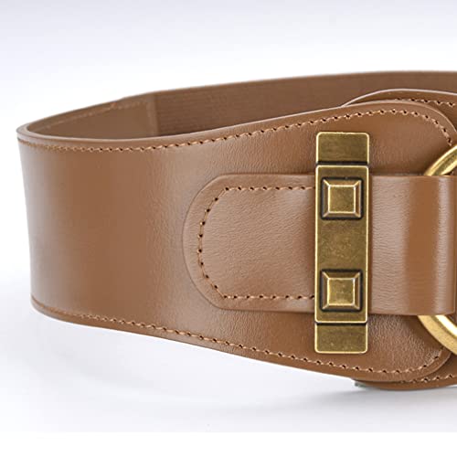 Women Genuine Leather Elastic Belts for Dress, Vintage Wide Stretchy Corset Cinch Belt Elegant Waistband3