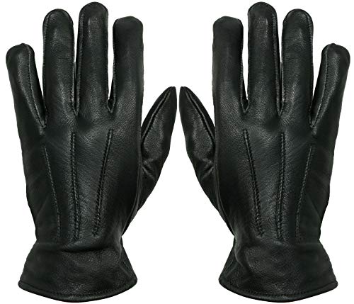 Mens Designer Genuine Leather Touch Screen Thermal Winter Warm Driving Gloves Black S