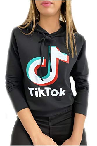DCC - Sudadera para mujer tipo TIK TOK MI-SESS, varios colores disponibles Jersey ligero con capucha Hoodies Negro Talla única