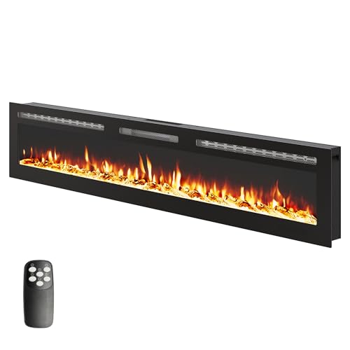 Image of 90 in in-Wall Electric Fireplace, Smart Recessed or Wall-Mounted, Remote Control, Dual Heat 750 /1500W, Adjustable Flame Colors, Touch Screen, Timer, Log & Crystal Decor