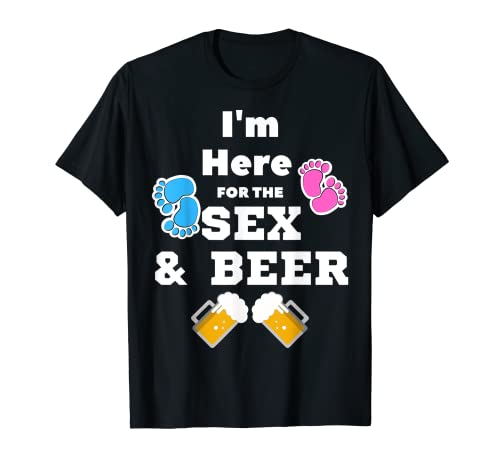 El género del bebé revela aquí para el sexo y la cerveza divertida Camiseta