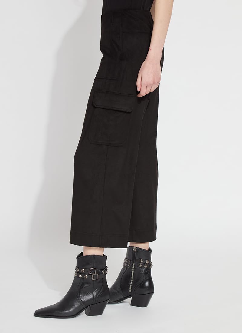 Lyssé Anita high Waisted Black Cargo Pants for Women – Wide Leg Cropped Cargo Pants with Pockets, Soft Vegan Suede Fabric