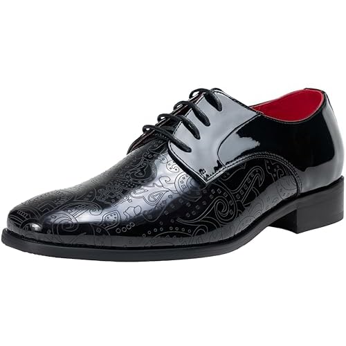 Jousen Mens Dress Shoes Velvet Tuxedo Shoes for Men Faux Patent Leather Oxford Shoes Classic Formal Lace-up Black Dress Shoes 11.5 Amy9092-black