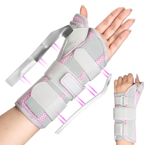 メディボット手首&親指ブレース 昼と夜のサポートに - 手根管、De Quervain、腱炎の痛みの緩和と関節炎のための調節可能なスピカスプリント、R/Sサイズピンク 男女兼用の商品画像（Amazon）