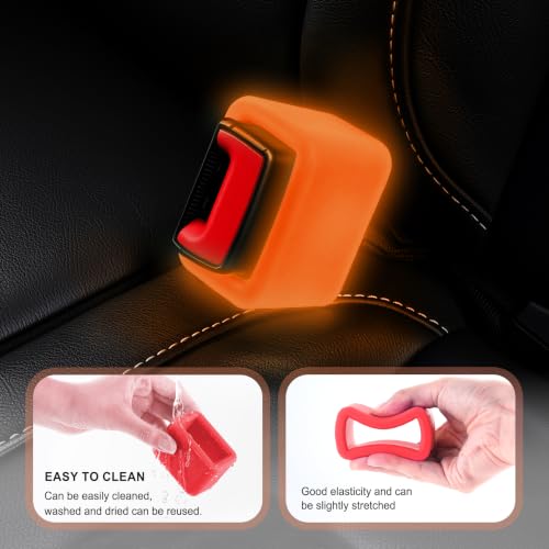 Image of Amiss 2PCS Seat Belt Buckle Holder, Universal Silicone Rear Seat Belt Booster & Fixer for Easy Access, Keeping Receptacle Upright, Car Accessories-Fits Most Cars, Glow In The Dark (Fluorescent Red)