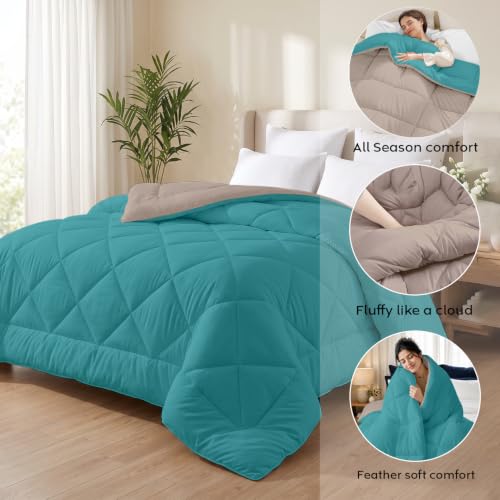 Image of AYKA Reversible Comforter 220 GSM Microfiber Reversible AC Comforter /Blanket for Winter /Quilt /Duvets for Queen Size Single Bed Comforter (60 * 90, Teal & Taupe)| TC - 220