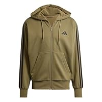 Adidas Men's Essential Three Stripes Fleece Zipper Hoodie, Olive strata/Black, L
