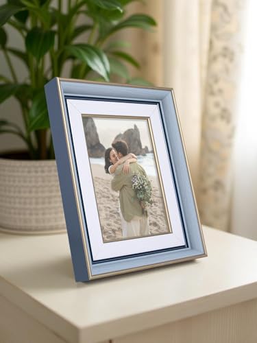 Image of GOLDEN PEACOCK Antique Blue & White Photo Frame 5x7 Inch
