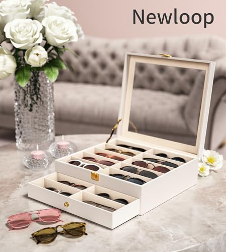 Image of NEWLOOP 20 Slots Sunglass Organizer for Women Men Sunglasses Storage Box for Multiple Pairs of Eyeglass Holder Display Case