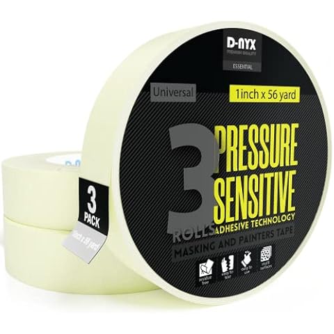 D-NYX Masking Tape 56 Yds Artist & Painters Tapes for Wall Art Renovation Automotive Refinish Drafting Art Watercolor DIY Painting Canvas Framing School Stationery Home Office Labeling (3, 1 inch) Cover