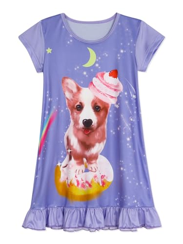 WonderBabe Girls Nightgowns Short Sleeve Nightdress Unicorn Cat Pajamas Toddler Nightgown Sleepwear Night Gowns for Kids