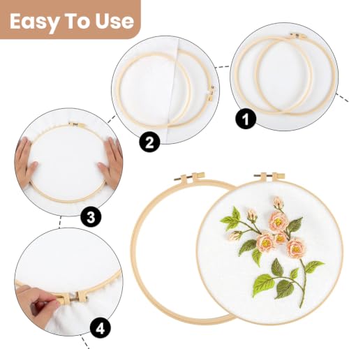 Image of PATPAT 6Pcs 3-10 Inch Embroidery Hoop Ring with 16 Pieces Needles