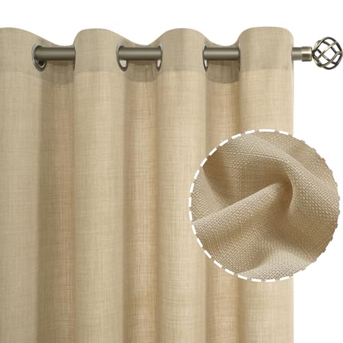 Image of LAMIT Natural Linen Curtains 95 Inches Long 2 Panels Set, Grommet Thick Linen Textured Bedroom Curtains Light Filtering Privacy Burlap Drapes for Living Room /French Door, Tan, 52 x 95 Inch