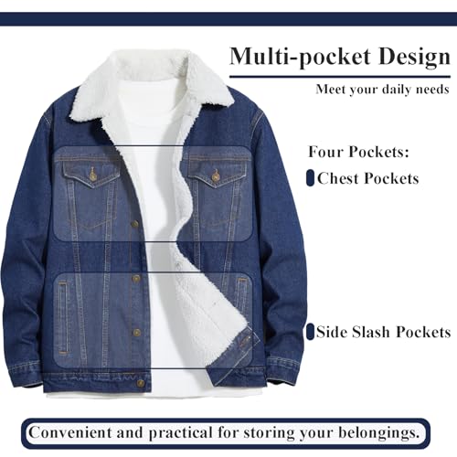 Image of Men's Denim Jacket Vintage-Inspired Jean Jacket with Multiple Pockets - Cotton Blend, Machine Washable