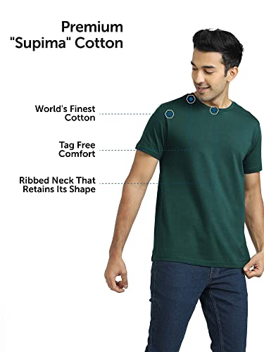 Image of XYXX Men's Supima Cotton Iconique T-Shirt - 4X Softer Than Cotton, Loungewear for Men with Superior Colour Retention. (M; Forest Green)