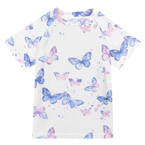 ALAZA Boys Swim Shirts Toddler Rash Guard Short Sleeve Rashguard White Butterfly UPF 50+ 11-12T