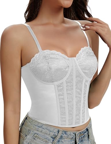 Image of Lace Corset Tops for Women Sexy Going Out Bustier Top Sleeveless Adjustable Straps Crop Tops with Back Hooks