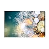 WALLERO HandArt Cuadro en Lienzo Diente de león cerca – Impresión con Textura y Gel Acrílico | Cuadros Decorativos de Pared para Salón, Dormitorio y Pasillo 90x60