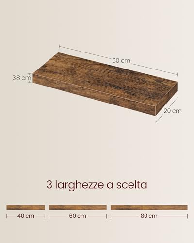 VASAGLE Mensola da Muro, Mensola da Parete, 20 x 60 x 3,8 cm, per Portafoto Decorazioni, Soggiorno Studio Cucina, Marrone Vintage LWS26BX - Immagine 2