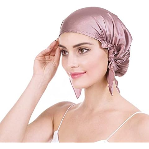 Emmet Mulberry Silk Night Sleep Bonnet Cap Avoid Hair Falling Keep Hair Styles Women Hat 19 Momme Soft Breathable with Elastic Ribbon(Deep Pink, Free Size) Cover