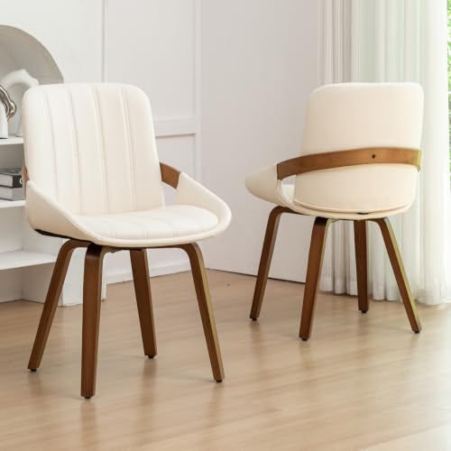 Mid Century Modern Dining Chairs Beige Accent Leather Kitchen Chairs,4PCS - Image 2