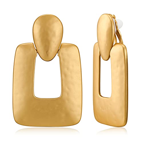 CLASSYZINT Gold Silver Clip On Earring For Women Handmade Brass Metal Retro Statement Dangle Earrings Gift Jewelry