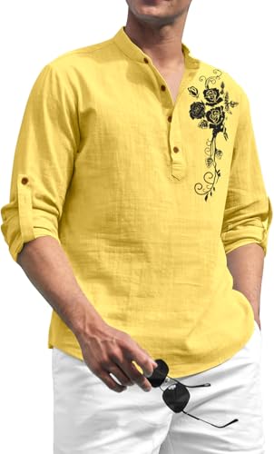 Image of Zombom Men's Cotton Polyester Blend Mandarin Collar Self One Design Printed Full Sleeve Casual Short Kurta Shirt