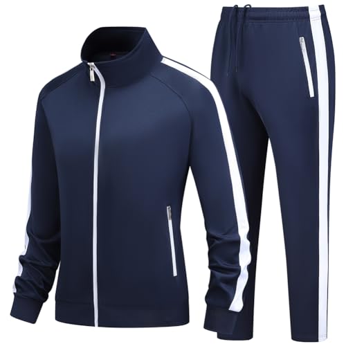 BFZHWANG Women's 2 Pieces Long Sleeve Outfits Sweatsuits Tracksuit Set for Women Full Zip Active Sets Athletic Suits Blue White L