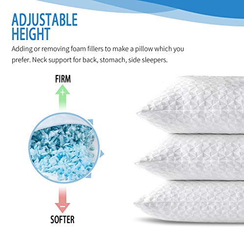 SORMAG Adjustable Shredded Memory Foam Pillows for Sleeping (2 Pack), Bamboo Cooling Bed Pillows Neck Support for Back, Stomach, Side Sleepers-Queen Size - Thumbnail 6