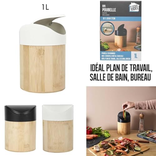 Corbeille à papier compacte avec couvercle en bambou pour bureau - 5