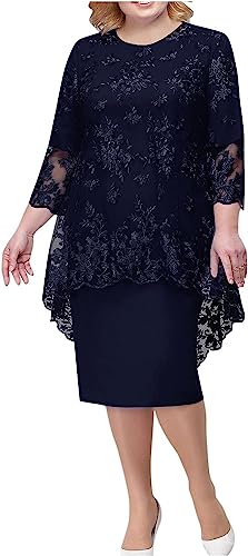 Vagbalena Vestidos de cóctel de Gasa para Mujer Vestidos de Fiesta hasta la Rodilla Vestidos de Fiesta Vestidos de una línea con superposición Vestidos de graduación (Marina,M)