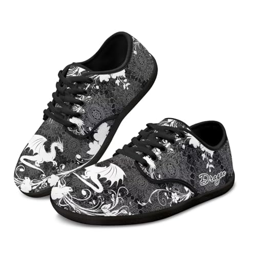 Howilath Ethnic Mandala Dragon Lace up Barefoot Shoes Casual Sport Shoes with Anti-Slip Sole, Lightweight Running Shoes Slip On Trekking Shoes