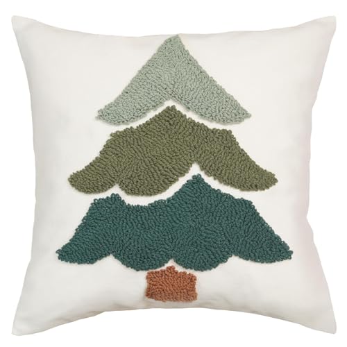 GEEORY Christmas Pillow Covers 18x18 Inch, Canvas Embroidered Xmas Tree Throw Pillows Farmhouse Winter Holiday Decor Cushion Case for Sofa & Bed Home Decorations (Green) GX003-1-18