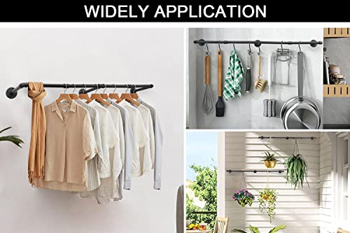 Livabber Industrial Pipe Clothes Rack, Heavy Duty Detachable Iron Garment Rack Wall Mounted, Rustic Saving Space Clothes Bar Multi-Purpose Hanging Rod For Bedroom, Closet, Black (50 Inch) #TOP4