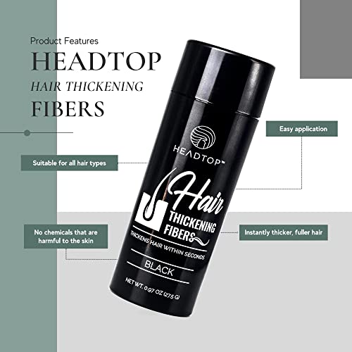 Headtop Hair Building Fibers - Keratin Hair Thickening Fibers - Water-Resistant Thick Hair Filler - Hair Fiber Covers Bald Spots In 30 Sec - Hair Powder For Men, Women - Black Scalp Concealer #TOP1