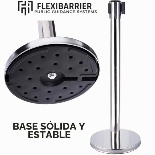 Barreras retráctiles juego de 2 postes plateados con cinta de 2 metros y base estable 5