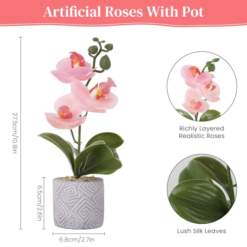 Image of HASTHIP Artificial Moth Prchid Flower, Artificial Orchid Plants for Home Decor, 28CM Artificial Plants with Cement Pot, Faux Orchid Flowers for Desk Decor, Rubber Artificial Plants for Decoration
