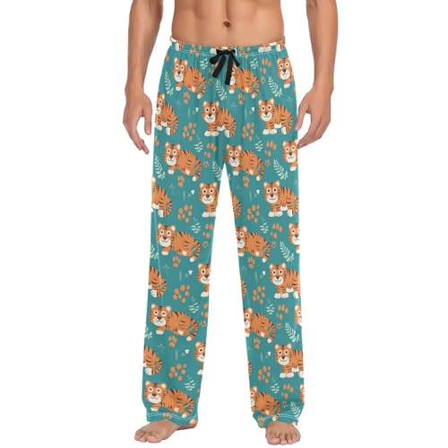Men's Pajama Pants Cute Tigers Green Pajama Pants for Men PJs Bottoms Drawstring Pockets Sleep Lounge Pants S