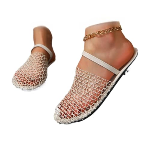 Geerta Clear Jelly Fisherman Sandals for Women Jelly Mules Hollow Water Slides Slip on House Slippers Wide Lightweight Breathable No Slip Low Heel Flats Summer Dress Shoes Beach Party Cruise Vacation