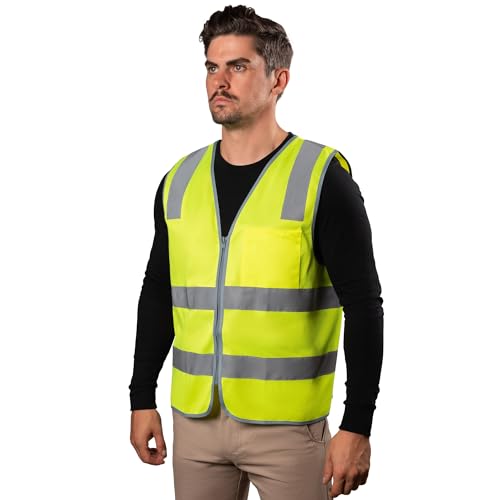 Bad Workwear Men's Hi-Vis Day/Night Zip Safety Vest, Yellow, Large
