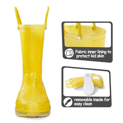 K Komforme Girls Rain Boots,Kids Glitter Waterproof Boots With Easy-On Handles Yellow thumb #3