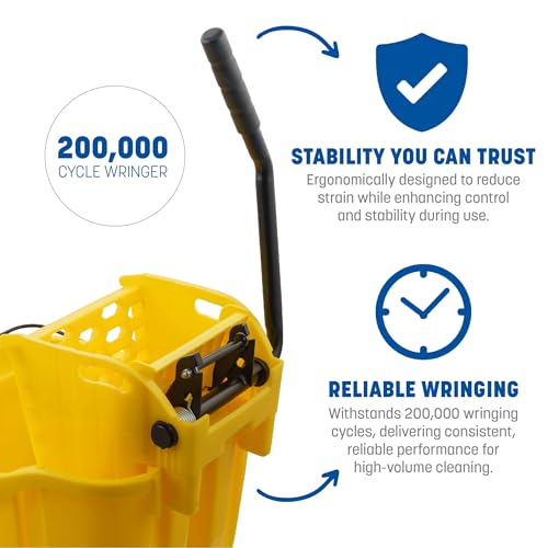 Image of Carlisle FoodService Products Omnifit Mop Bucket with Side Press Wringer and Soiled Water Insert for Floor Cleaning, Kitchens, Restaurants, And Janitorial Use, Polypropylene (Pp), 35 Quarts, Brown