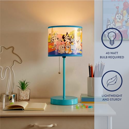 Image of Bluey Table Lamp for Kids,Stick Lamp with Printed Shade & Pull Chain,Bedroom or Nursery Nightstand Lighting,Official Bluey Merchandise