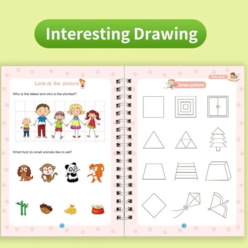 DzpKrka 魔法の溝書き方練習帳, 再利用可能な溝付き筆記練習帳, 繰り返し使えるトレース文字セット 1セット 3〜8歳 書き方学習 就学前・幼稚園 知育