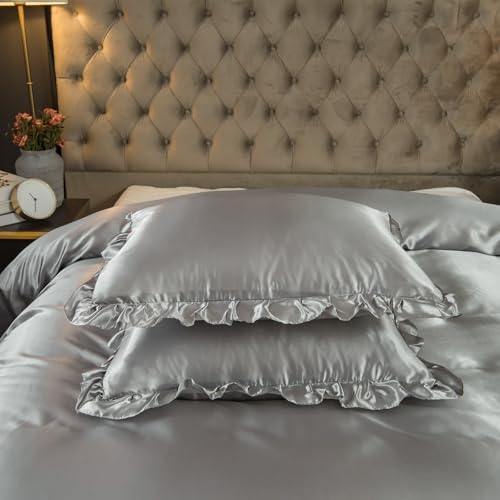 Housse de couette en satin Herside gris : transformez votre lit en un cocon de sérénité