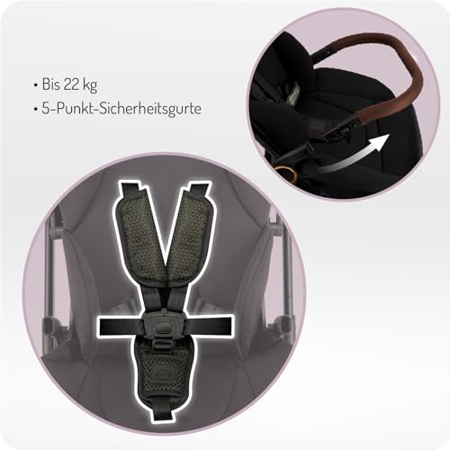 MoMi Kinderwagen ADELLE ab 6. Monat (bis 22 kg), klappbarer Buggy mit 360°-Sitz und 5-Punkt-Sicherheitsgurt, Einkaufskorb, mit Tragegriff zum Tragen nach dem Zusammenklappen