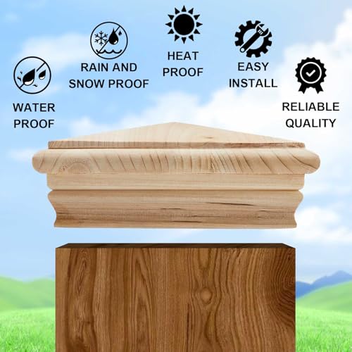 Image of Geetery 16 Pcs 4 x 4 Wood Newel Post Cap Fence Post Cap for Fence Topper Top Resistant Decking Caps for Outdoor Fences, Mailboxes and Decks (Cedar Wood)