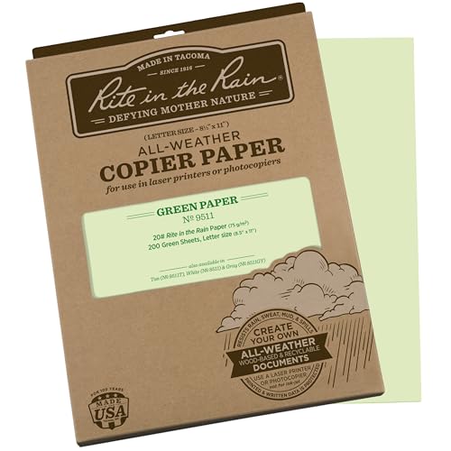 Papel de copiadora impermeable que no se rompe, Rite in the Rain verde 21,5 x 11" con 200 hojas