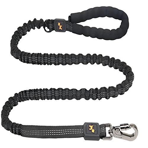 LUFFWELL Tactical Dog Leash, 5 FT Heavy Duty Bungee Lead with Lockable Strong Carabiner, Reflective Nylon Rope for Control Safety and Military Training up to 220 Lbs